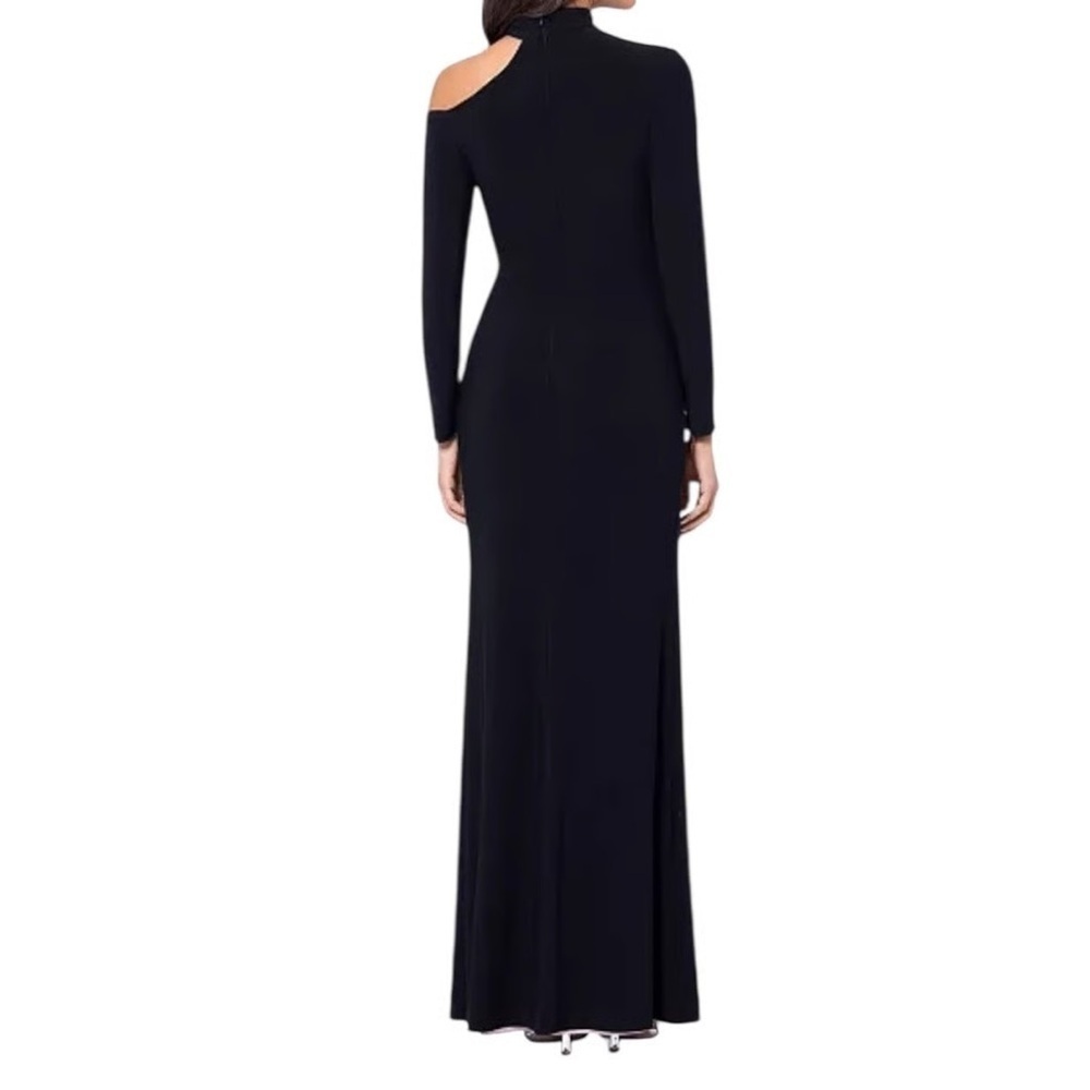 NWT Xscape Black Cutout Shoulder Long Sleeve Gown Maxi Dress Slit Sz 10 - Picture 14 of 14